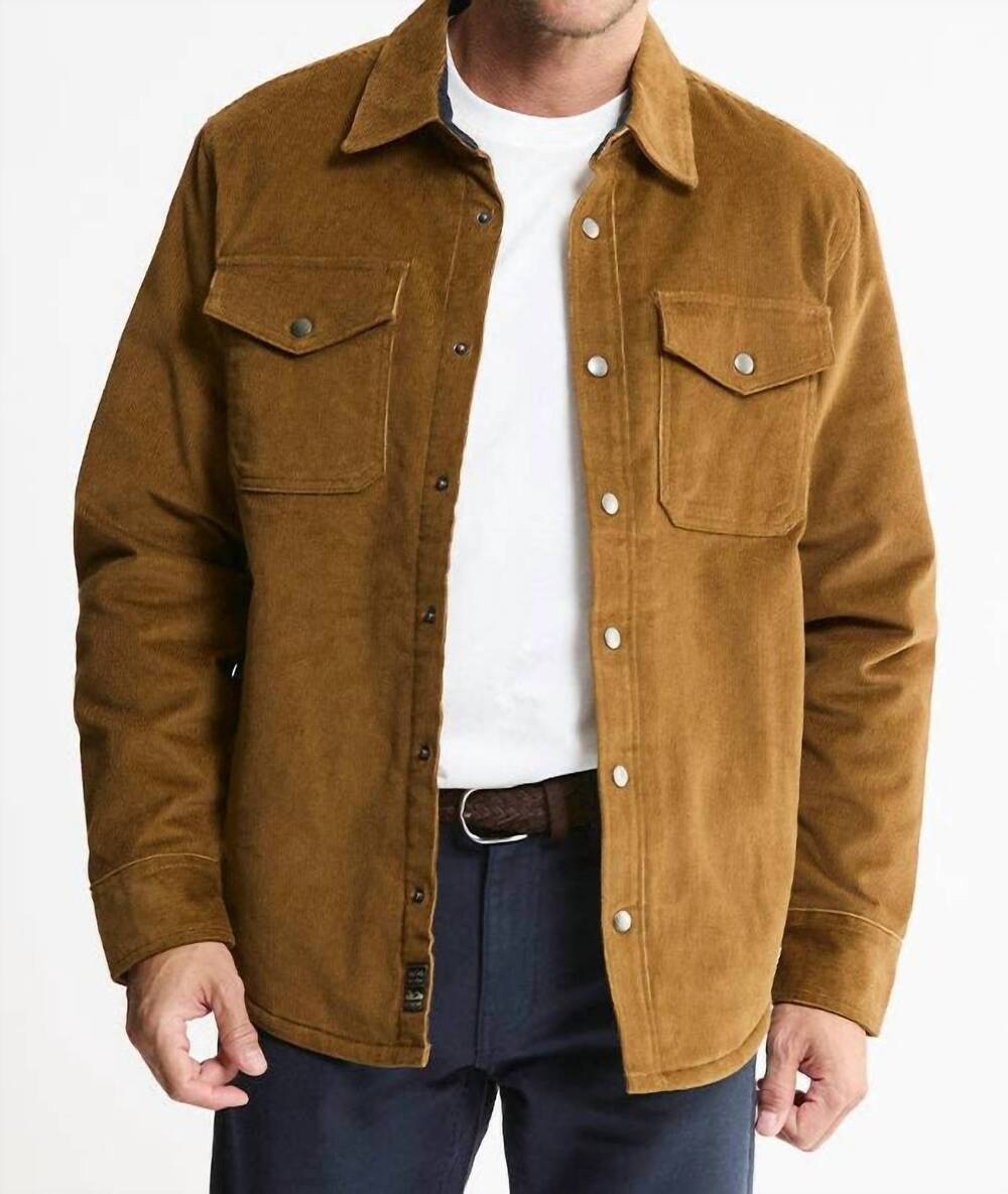 NEW JACHS NEW YORK men's sherpa lined corduroy shirt jacket in khaki